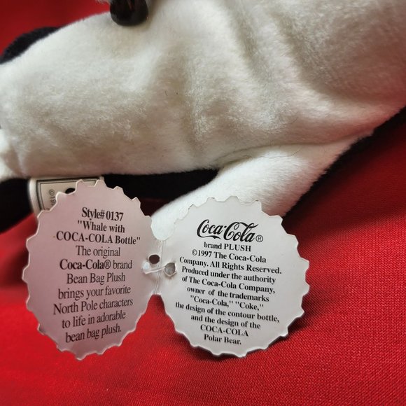 Coca Cola Whale With Coke Bottle Bean Bag Plush Stuff Toy 1997 - Picture 9 of 13